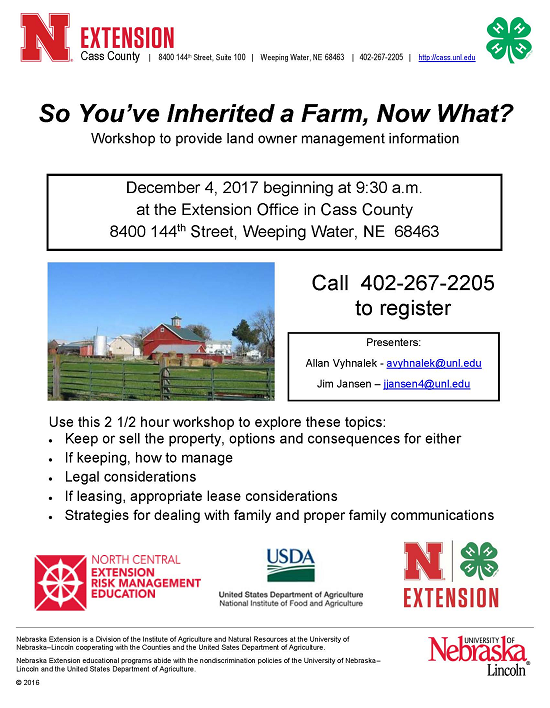 Youve inherited a farm workshop flyer Dec 4 2017