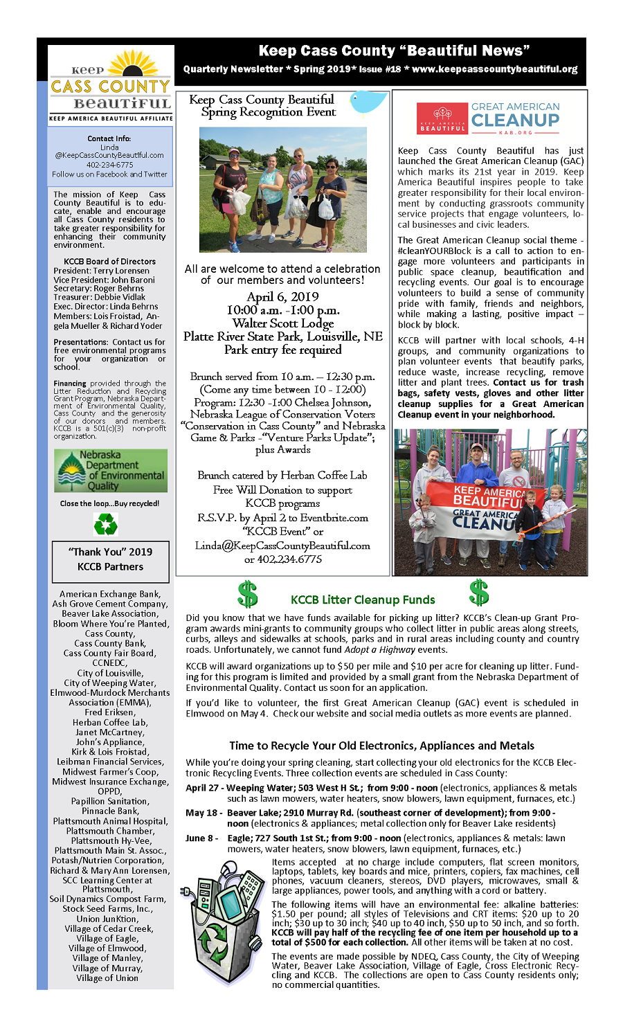 2019 Spring Newsletter pg. 1