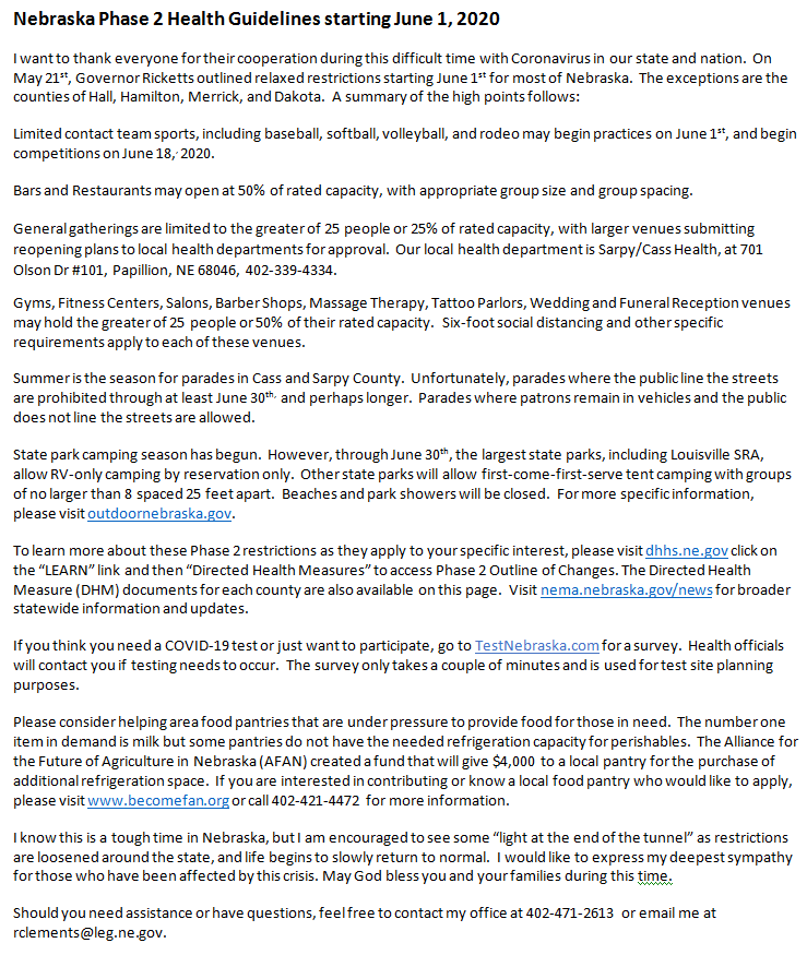 Sen Clements Newletter