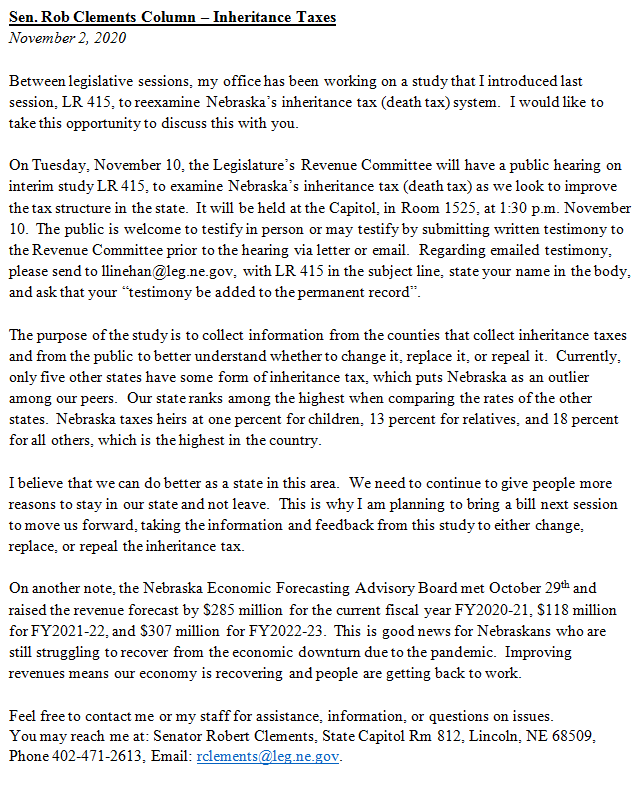 Sen Clements Column