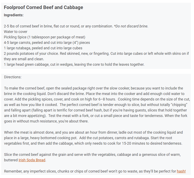 Corn Beef and Cabbage Recipe