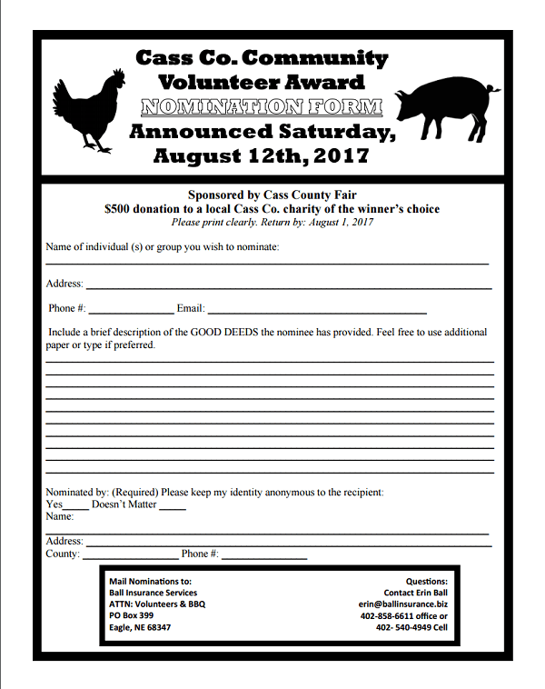 Cass Co. Volunteer Award Nomination Form